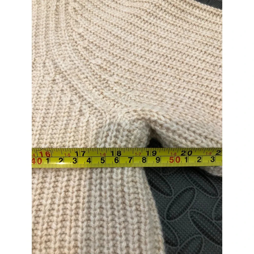 Athleta Sierra Crew Neck‎ Sweater Wool Blend Rib Chunky Knit Beige Tan Sz L